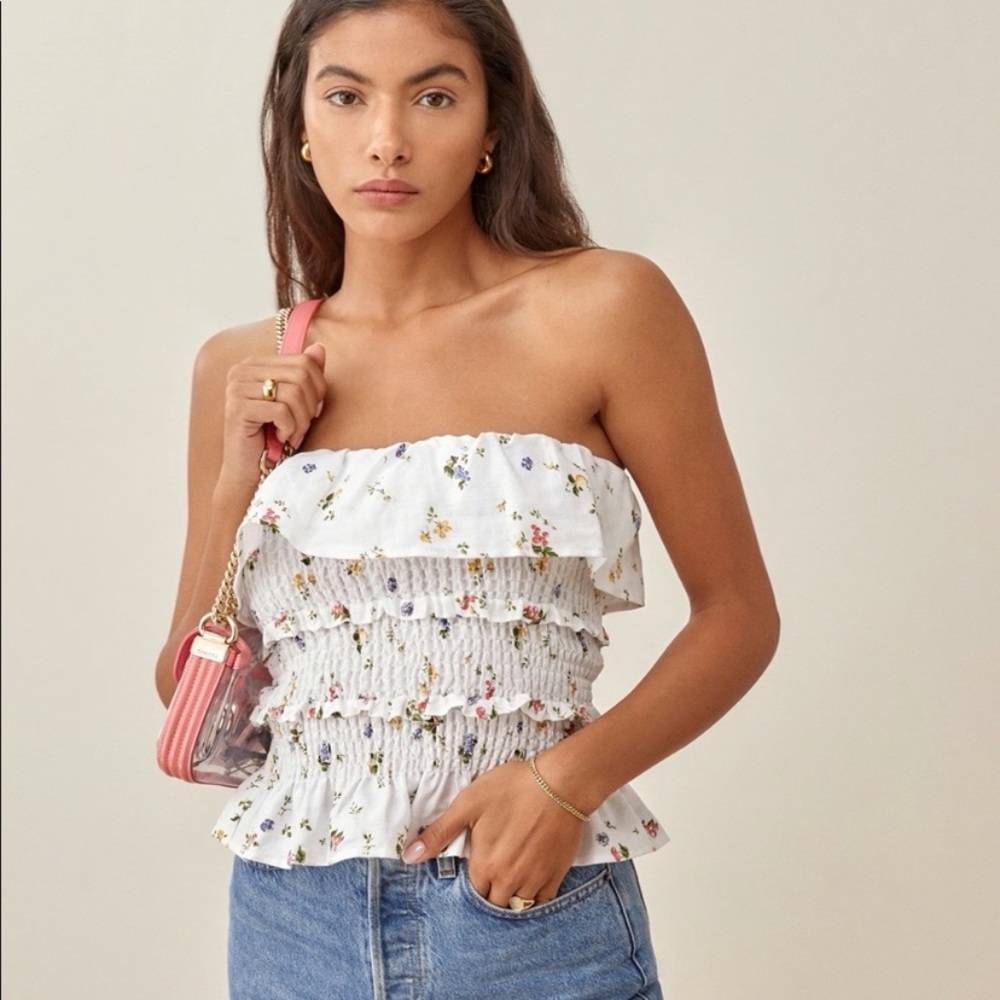 Reformation White Floral Strapless Top - Picture 10 of 11